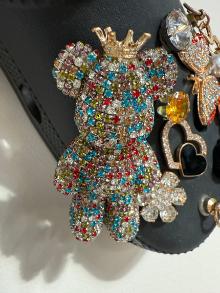 Rainbow Rhinestone Bear Shoe Charm