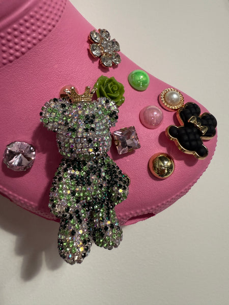 Black And Green  Rhinestone Bear Shoe Charm